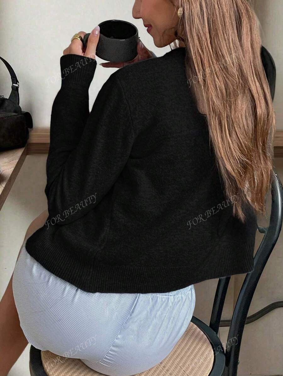 Women's Round Neck Twisted Buckle Knit Cardigan – Solid Color (Autumn/Winter)