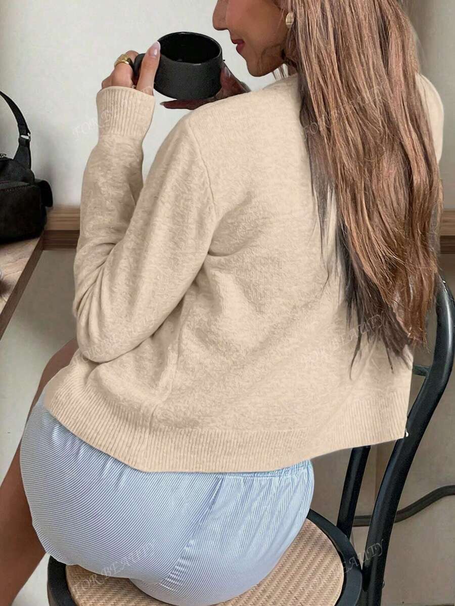 Women's Round Neck Twisted Buckle Knit Cardigan – Solid Color (Autumn/Winter)