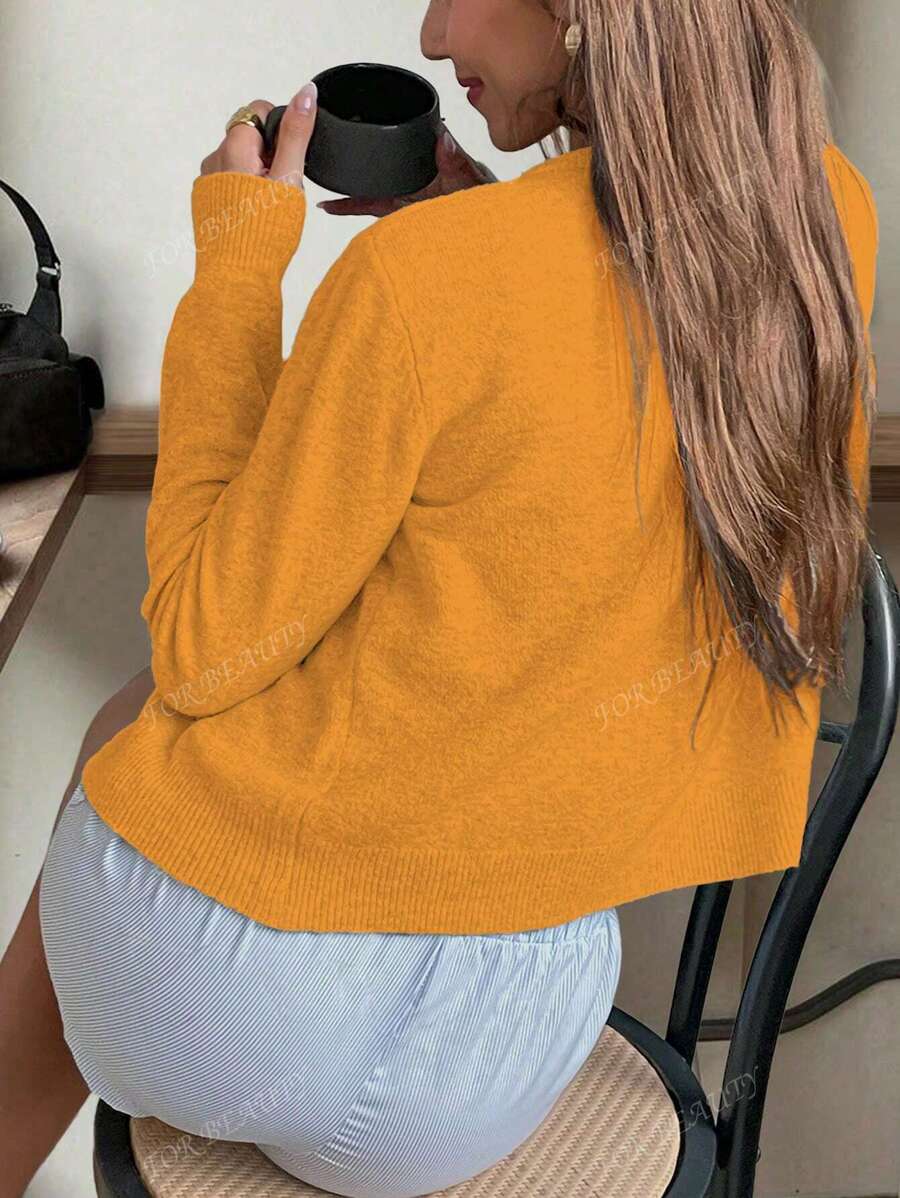 Women's Round Neck Twisted Buckle Knit Cardigan – Solid Color (Autumn/Winter)