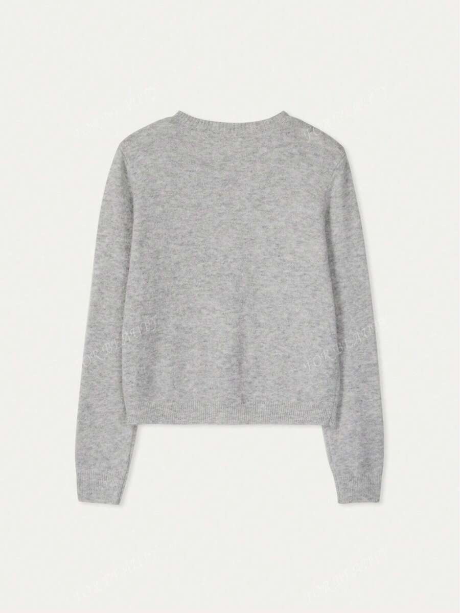 Women's Round Neck Twisted Buckle Knit Cardigan – Solid Color (Autumn/Winter)