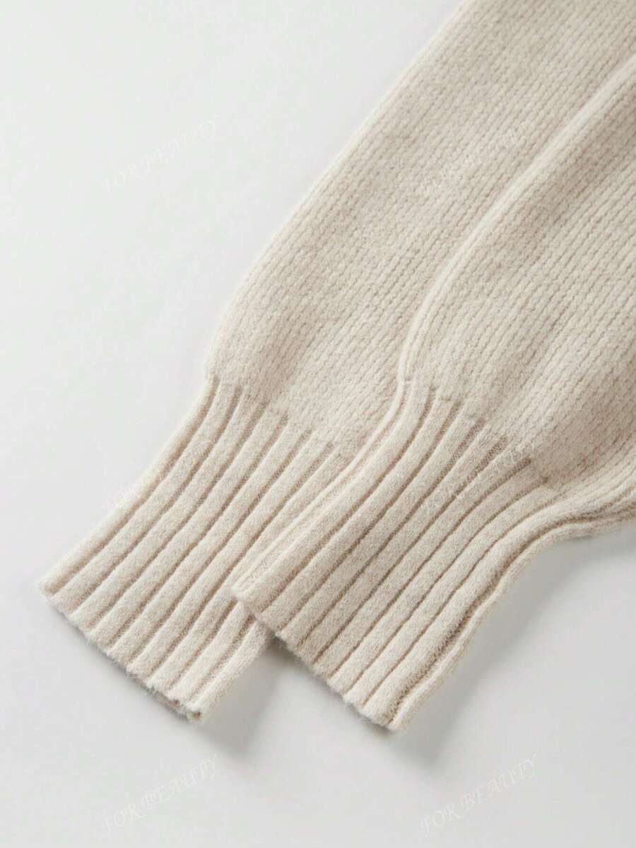 Women's Round Neck Zip-Up Knit Cardigan – Solid Color (Autumn/Winter)
