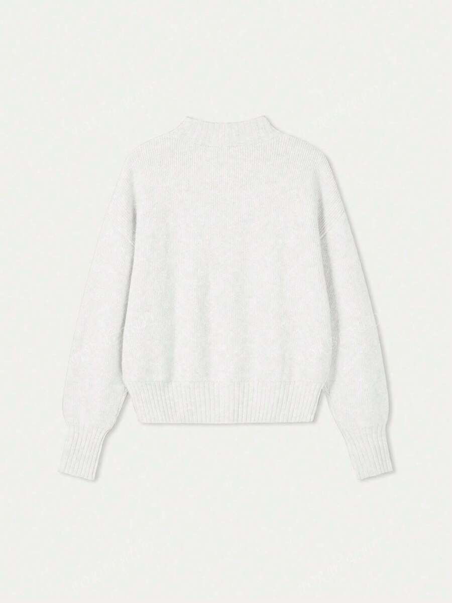 Women's Round Neck Zip-Up Knit Cardigan – Solid Color (Autumn/Winter)