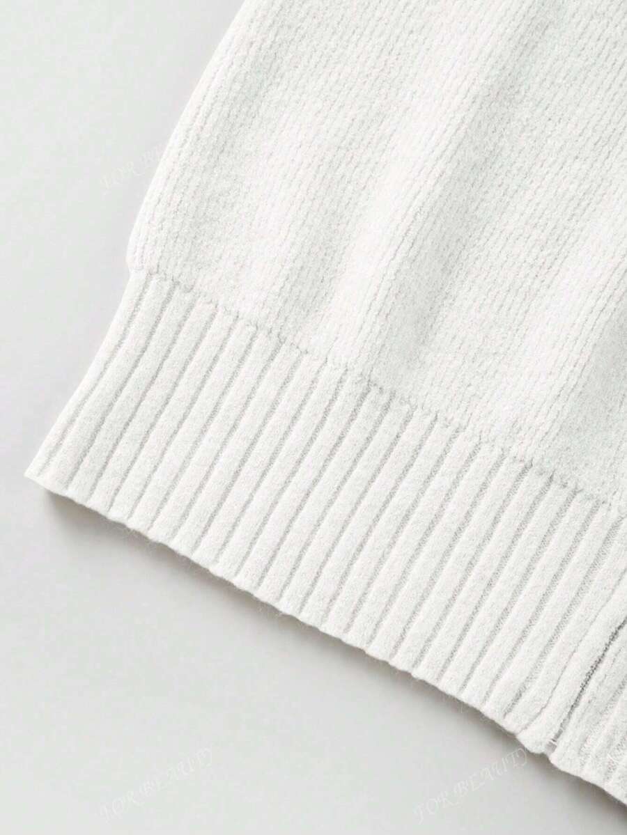 Women's Round Neck Zip-Up Knit Cardigan – Solid Color (Autumn/Winter)