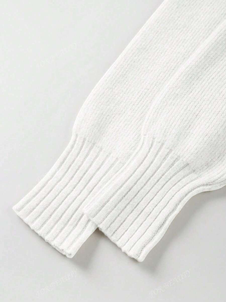 Women's Round Neck Zip-Up Knit Cardigan – Solid Color (Autumn/Winter)