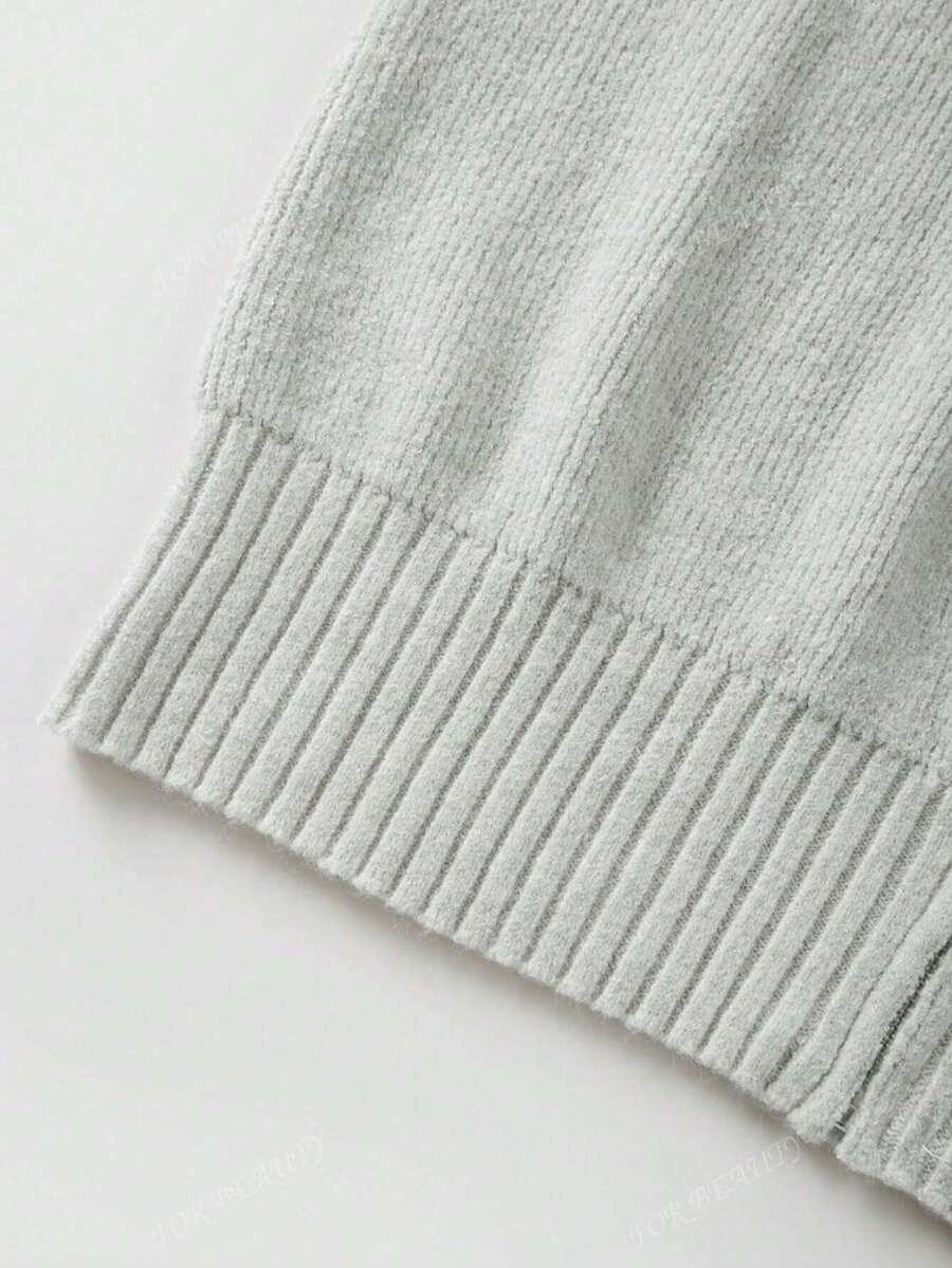Women's Round Neck Zip-Up Knit Cardigan – Solid Color (Autumn/Winter)