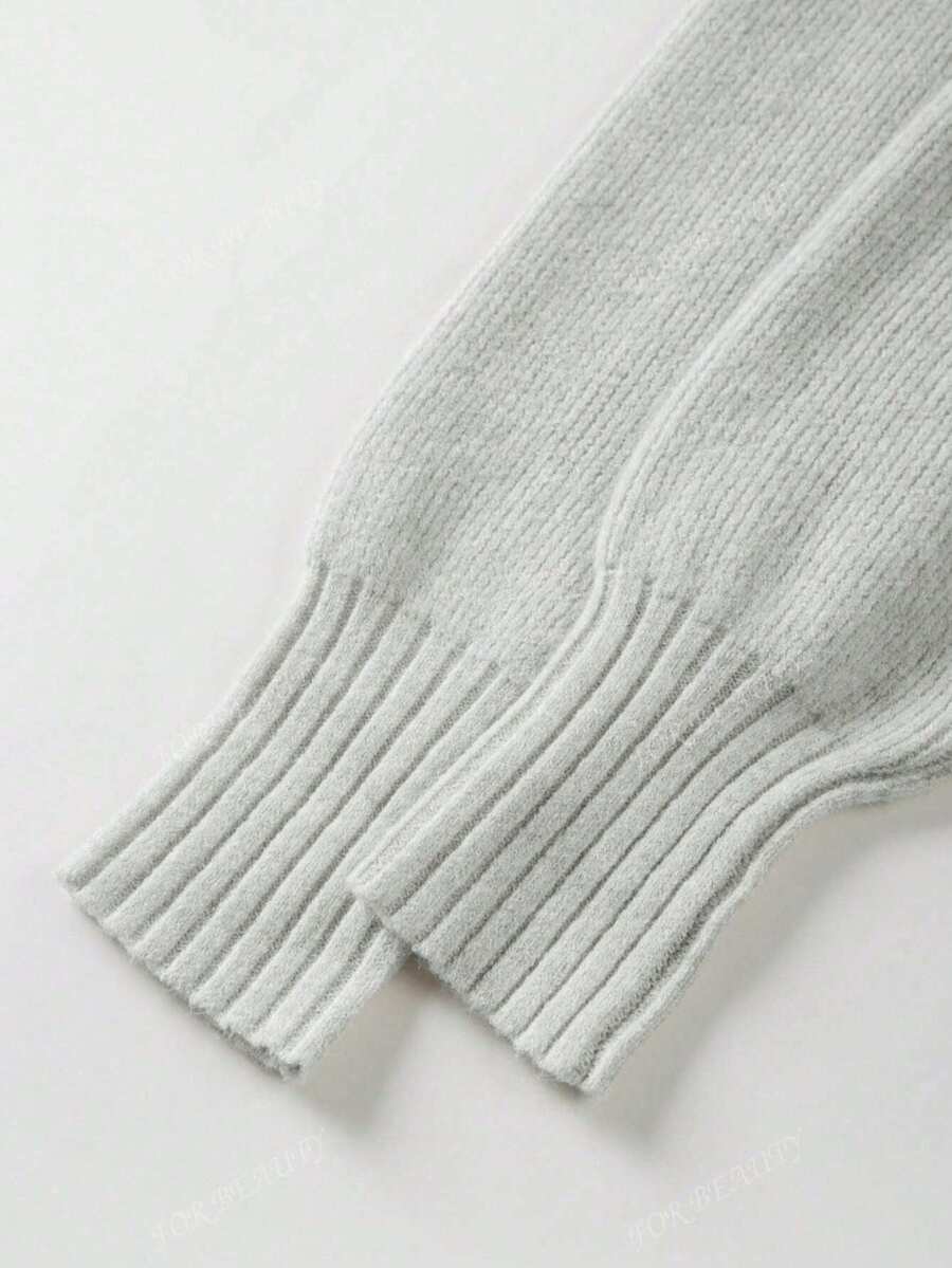 Women's Round Neck Zip-Up Knit Cardigan – Solid Color (Autumn/Winter)