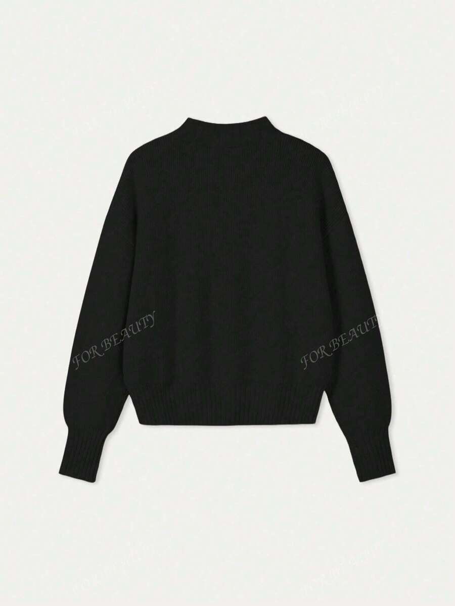 Women's Round Neck Zip-Up Knit Cardigan – Solid Color (Autumn/Winter)