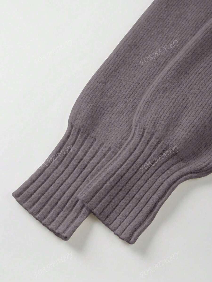 Women's Round Neck Zip-Up Knit Cardigan – Solid Color (Autumn/Winter)