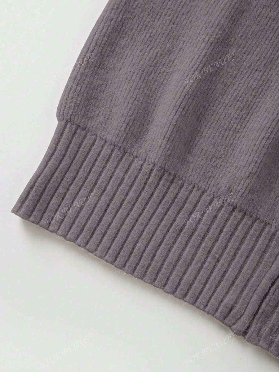 Women's Round Neck Zip-Up Knit Cardigan – Solid Color (Autumn/Winter)