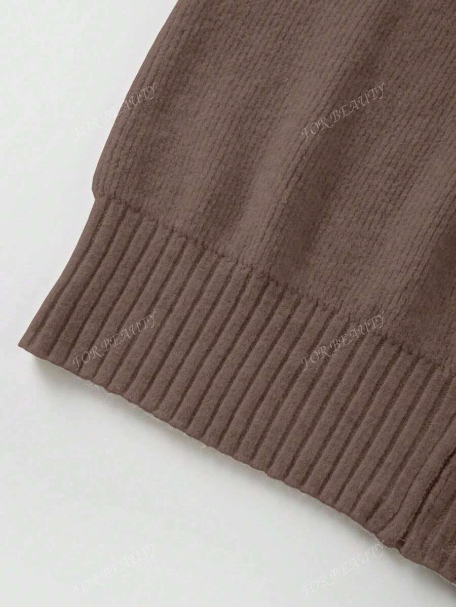 Women's Round Neck Zip-Up Knit Cardigan – Solid Color (Autumn/Winter)