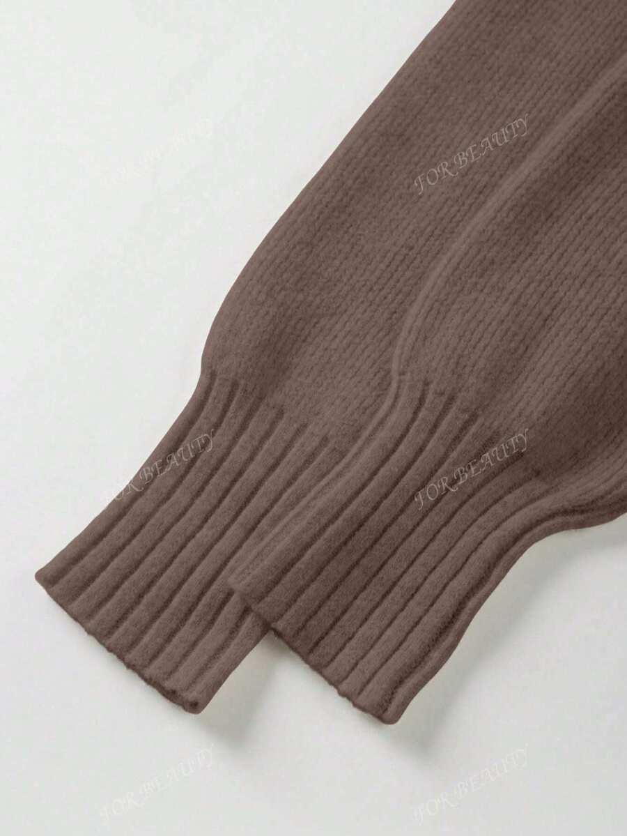 Women's Round Neck Zip-Up Knit Cardigan – Solid Color (Autumn/Winter)