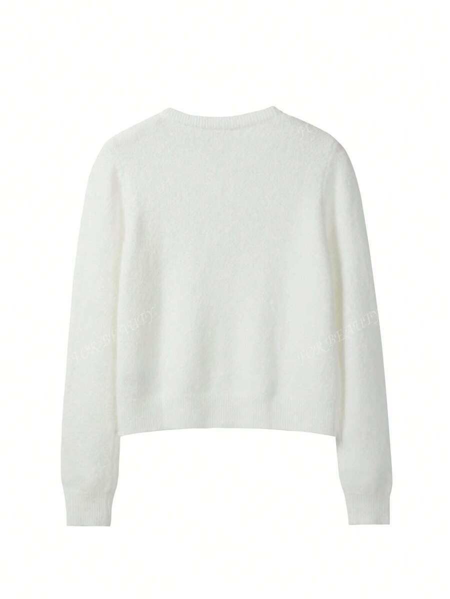 Women's Round Neck Twisted Buckle Knit Cardigan – Solid Color (Autumn/Winter)