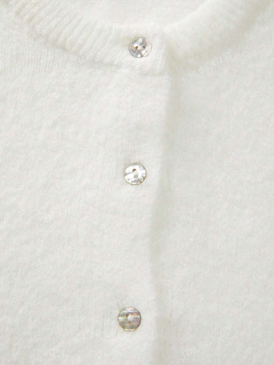 Women's Round Neck Twisted Buckle Knit Cardigan – Solid Color (Autumn/Winter)