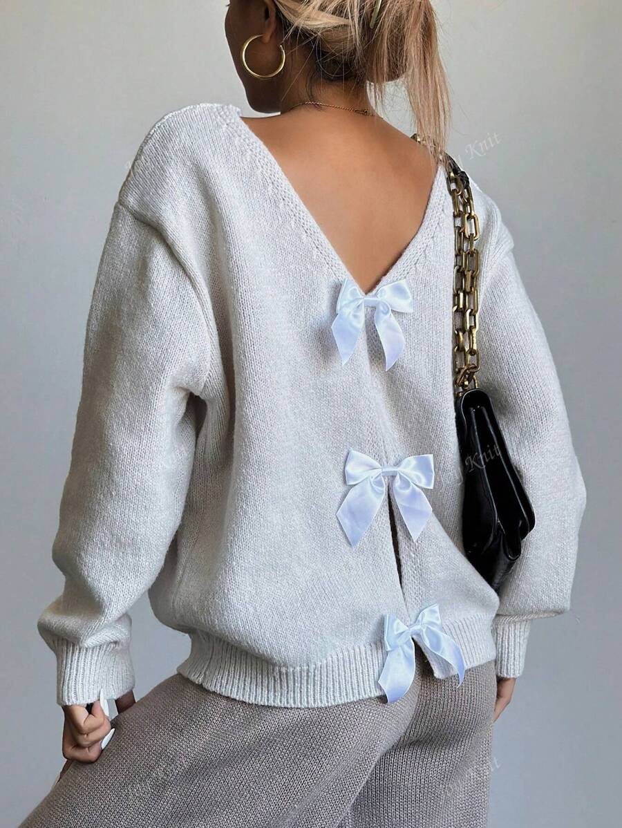 Women's Reversible Knit Sweater – Hollow Bow Back Design (Autumn/Winter)