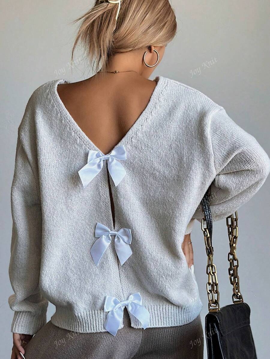 Women's Reversible Knit Sweater – Hollow Bow Back Design (Autumn/Winter)