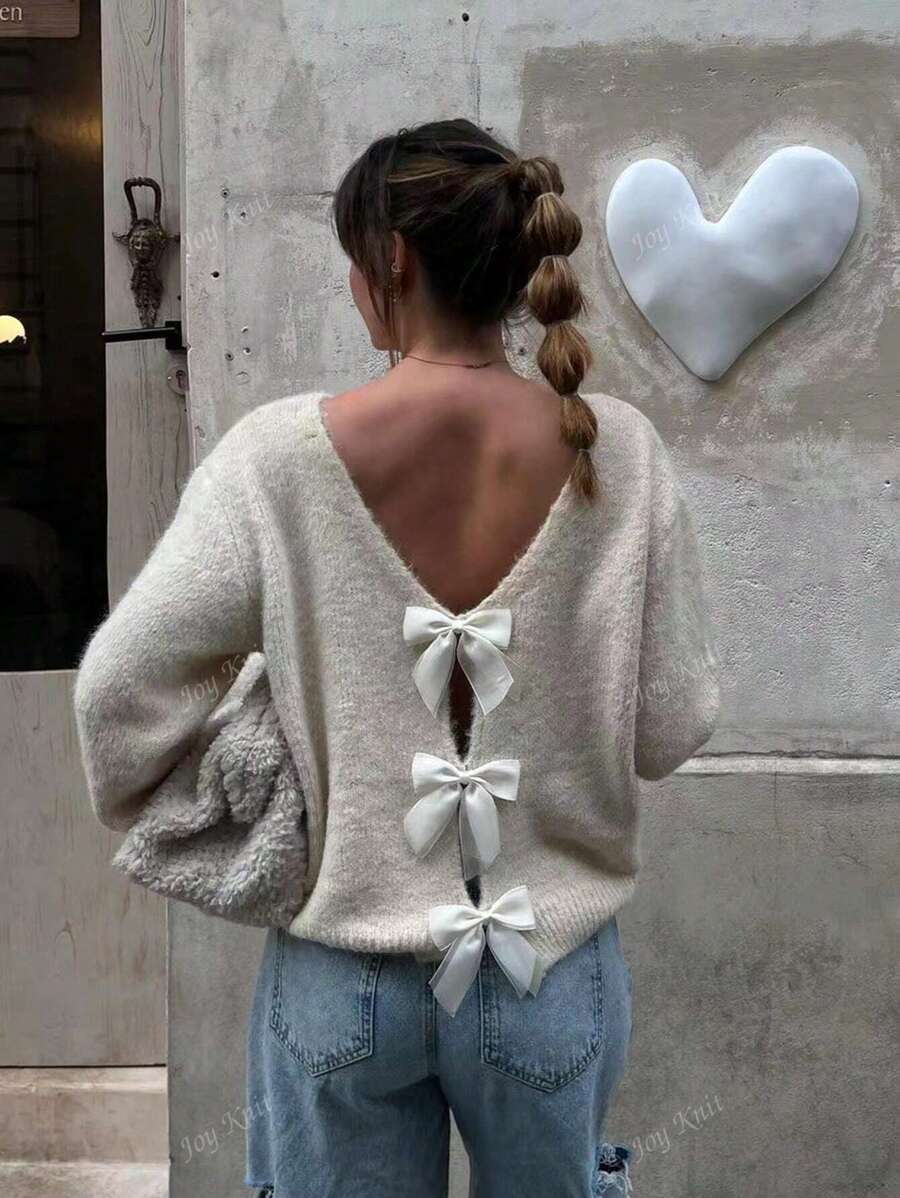 Women's Reversible Knit Sweater – Hollow Bow Back Design (Autumn/Winter)