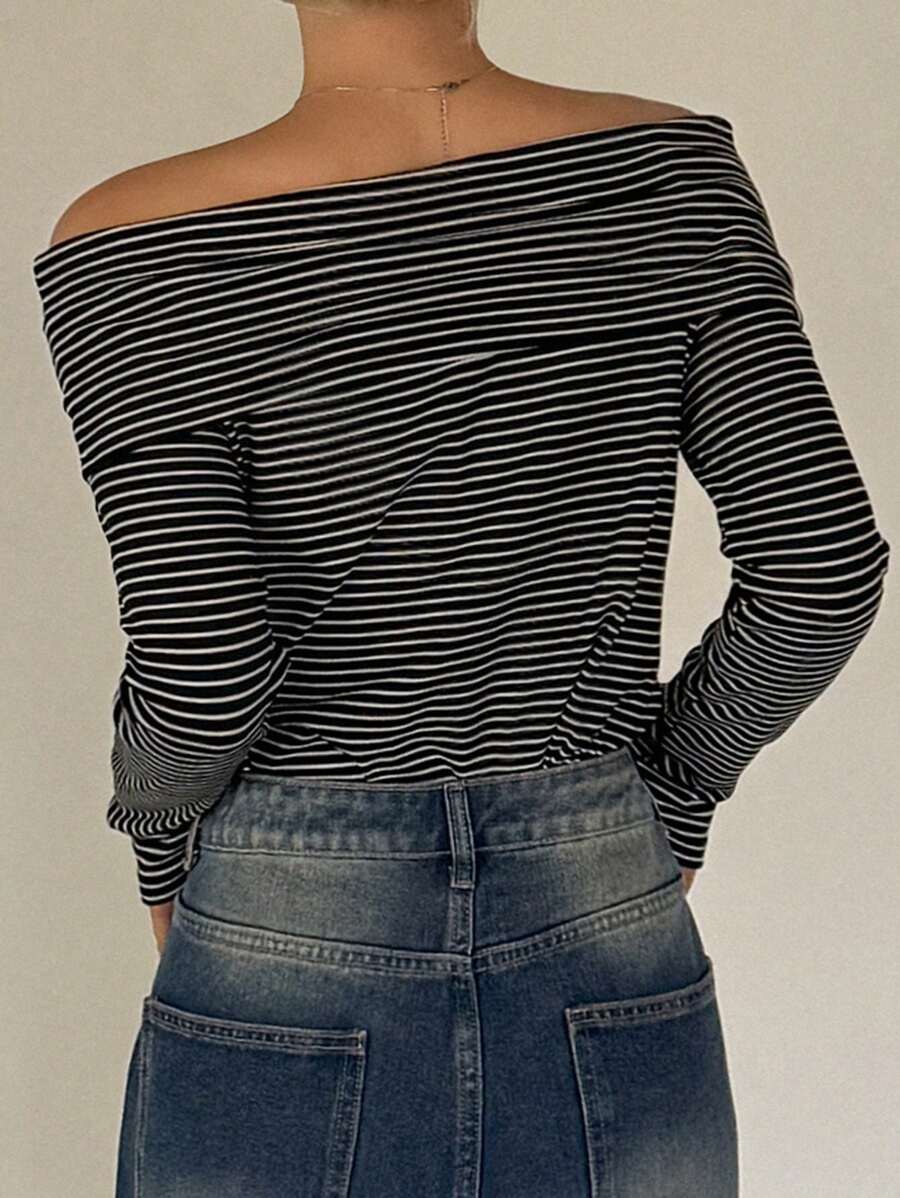 Women's Off-Shoulder Knit Top – Coffee Brown (Spring–Autumn)