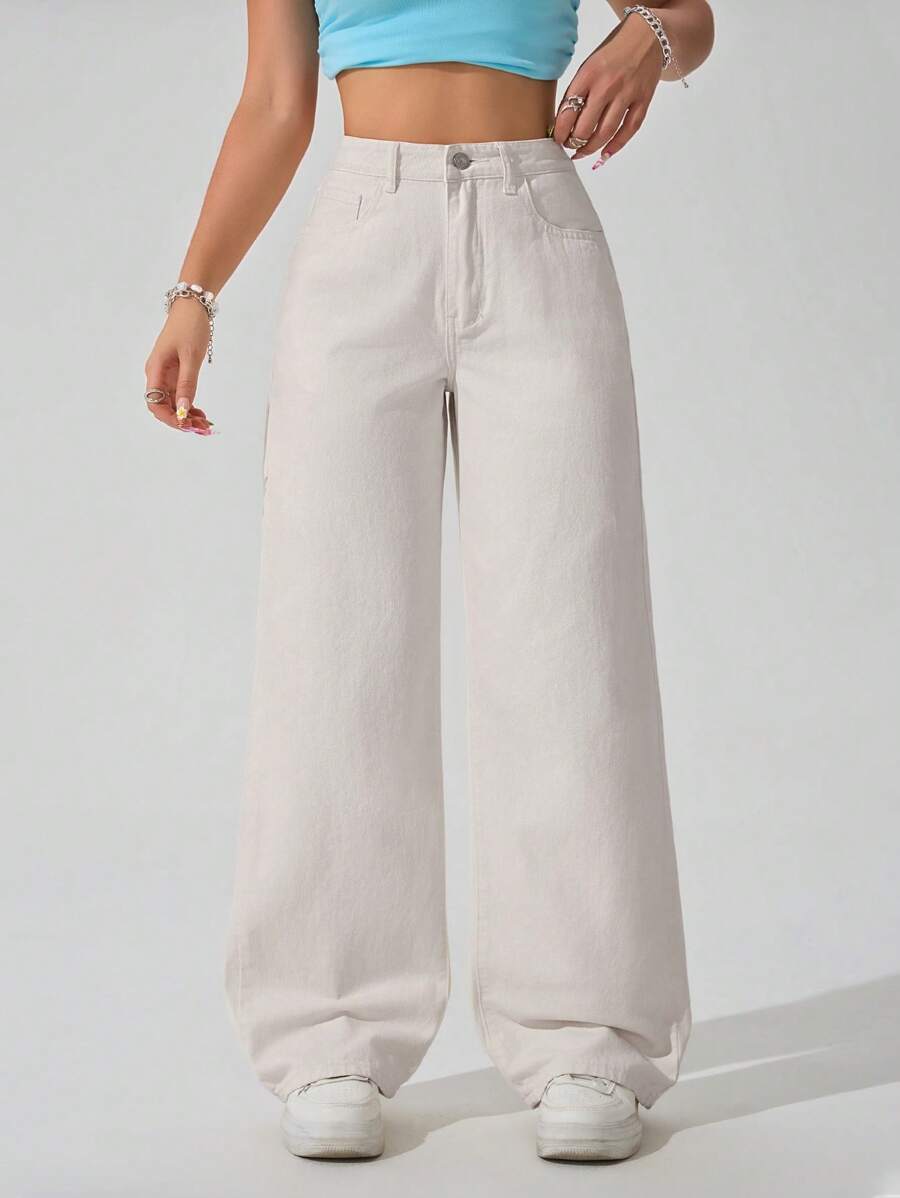 Women's Retro Washed Straight-Leg Jeans – Mid-Waist
