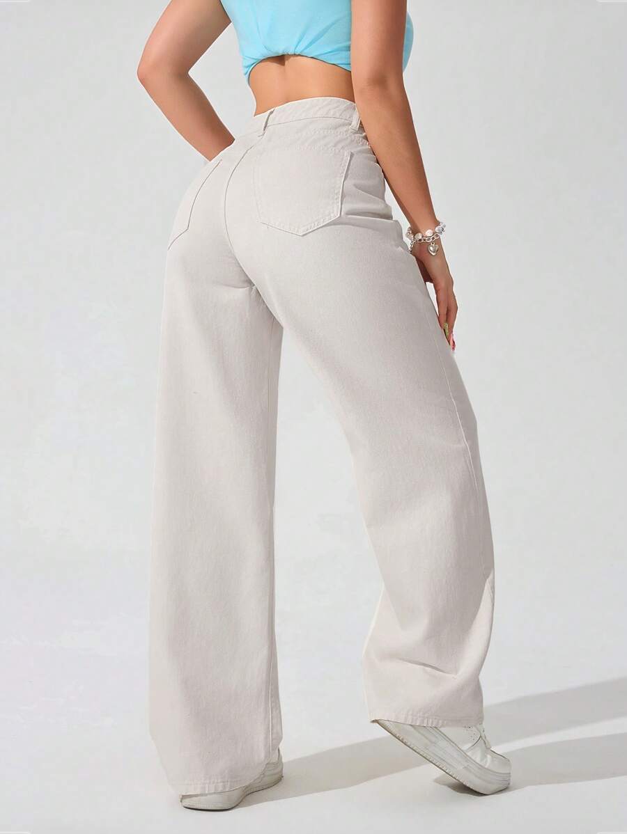 Women's Retro Washed Straight-Leg Jeans – Mid-Waist