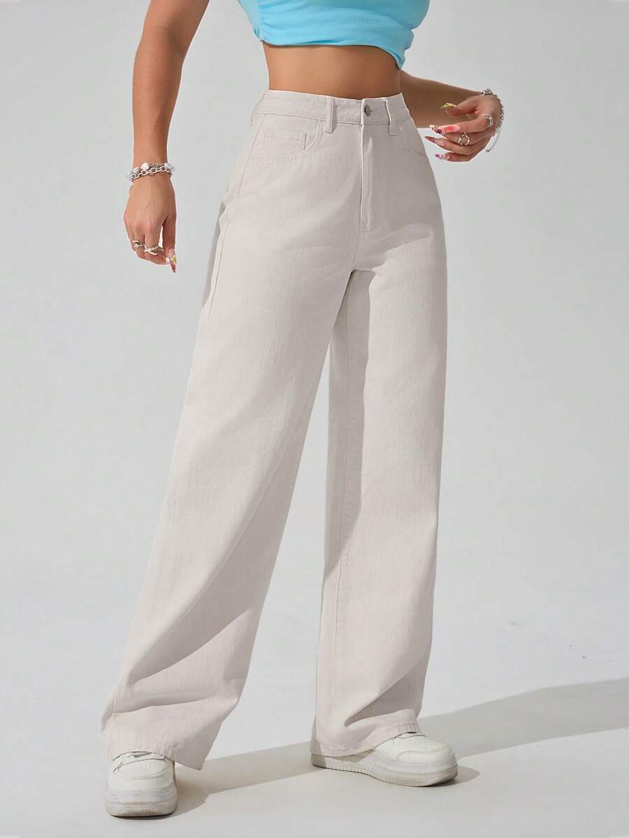 Women's Retro Washed Straight-Leg Jeans – Mid-Waist