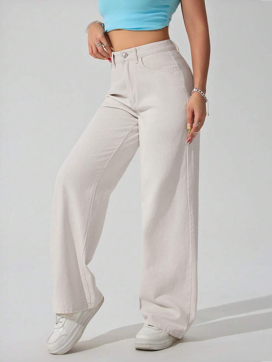 Women's Retro Washed Straight-Leg Jeans – Mid-Waist