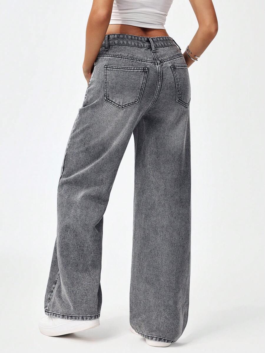 Women's Retro Washed Straight-Leg Jeans – Mid-Waist