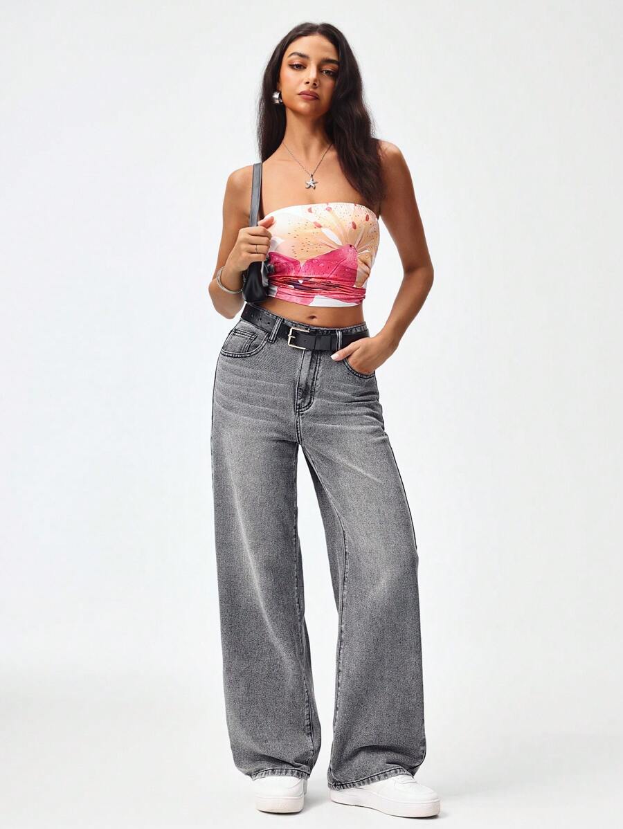 Women's Retro Washed Straight-Leg Jeans – Mid-Waist