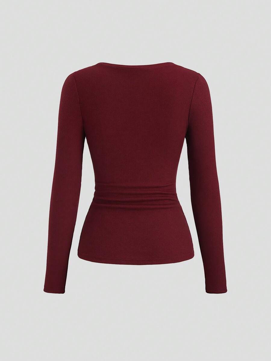 **Women’s Lace-Trim Mock Neck Long Sleeve Top**