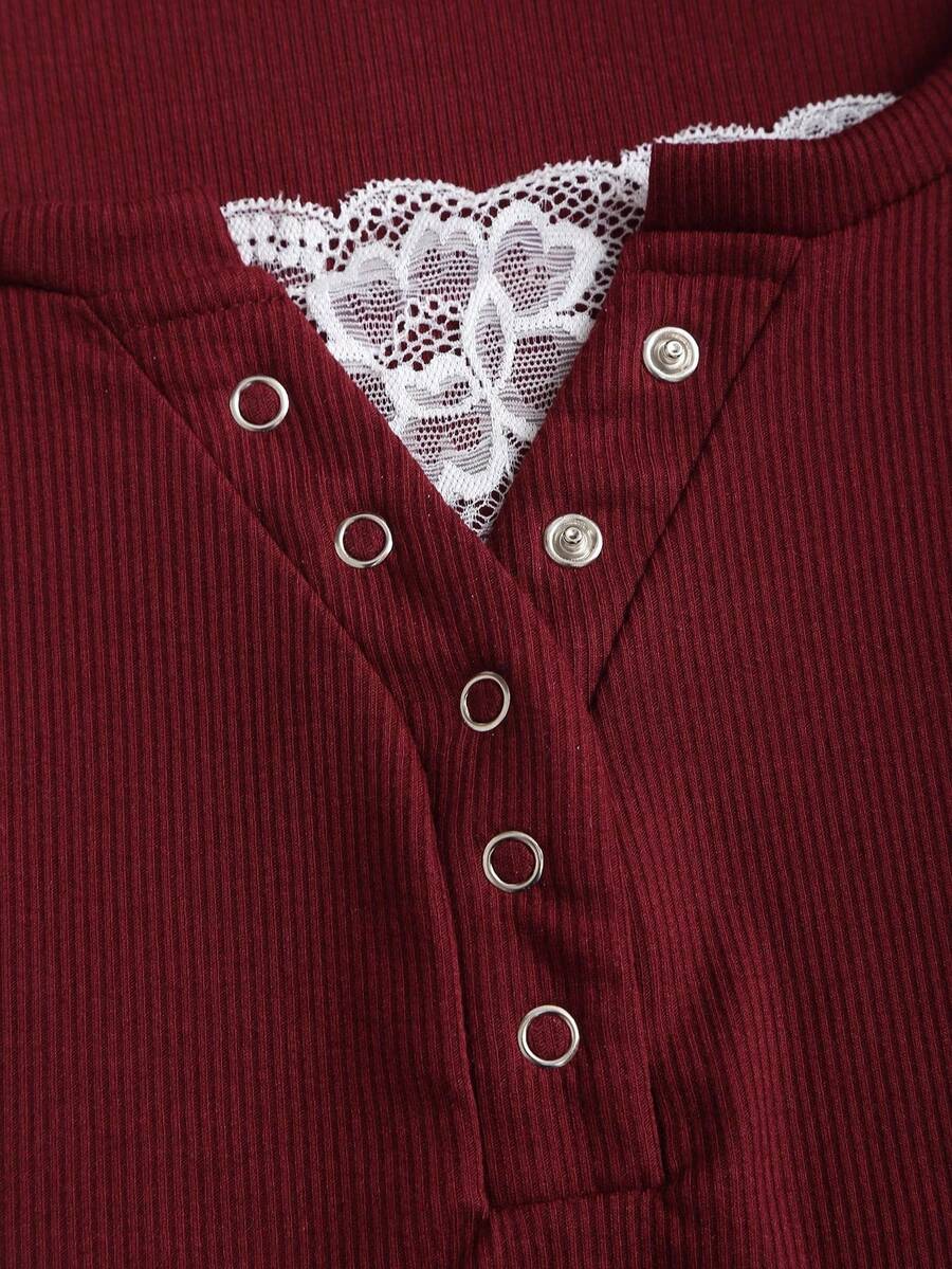 **Women’s Lace-Trim Mock Neck Long Sleeve Top**