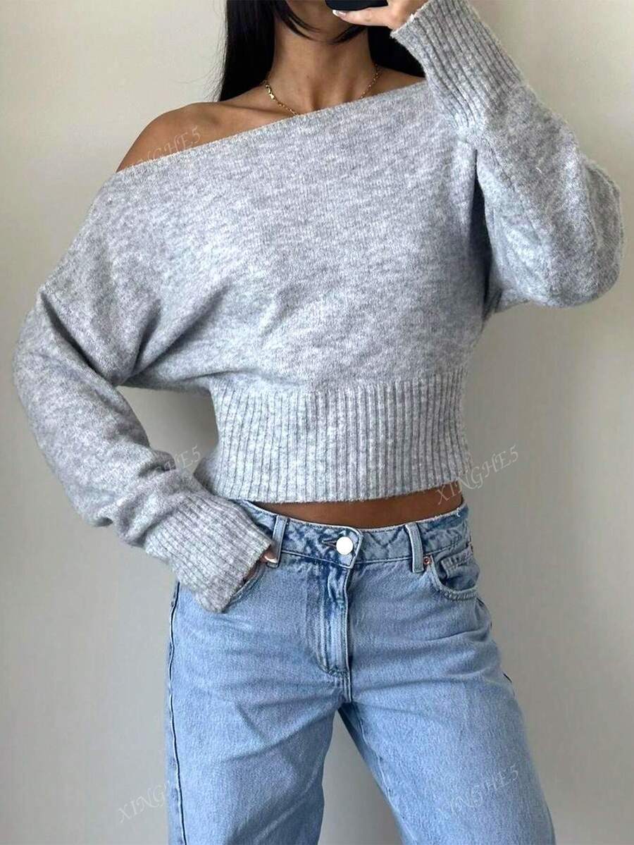 Women's Asymmetric Neck Knit Sweater – Elegant & Casual (Autumn/Winter)