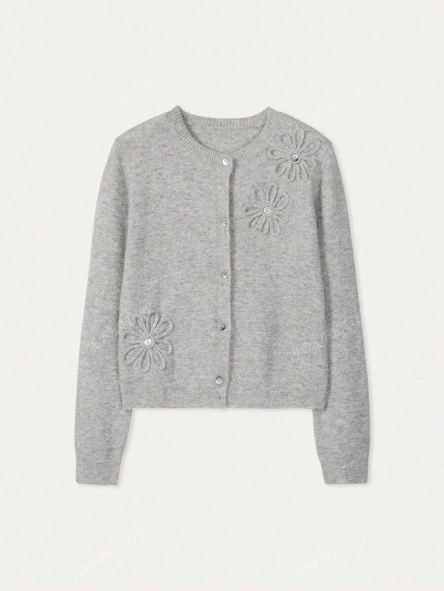 Women's Round Neck Twisted Buckle Knit Cardigan – Solid Color (Autumn/Winter)