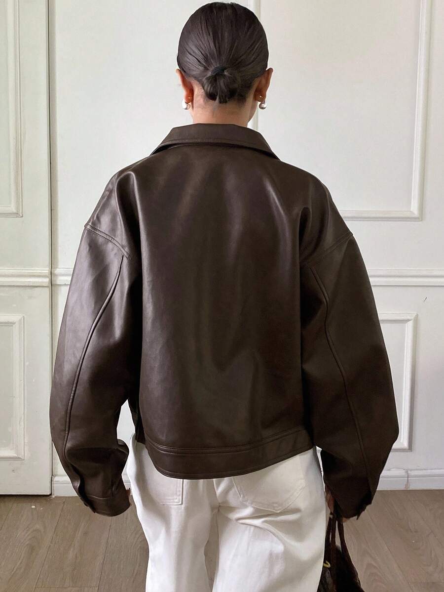 **Women’s Loose Casual Thick PU Jacket**