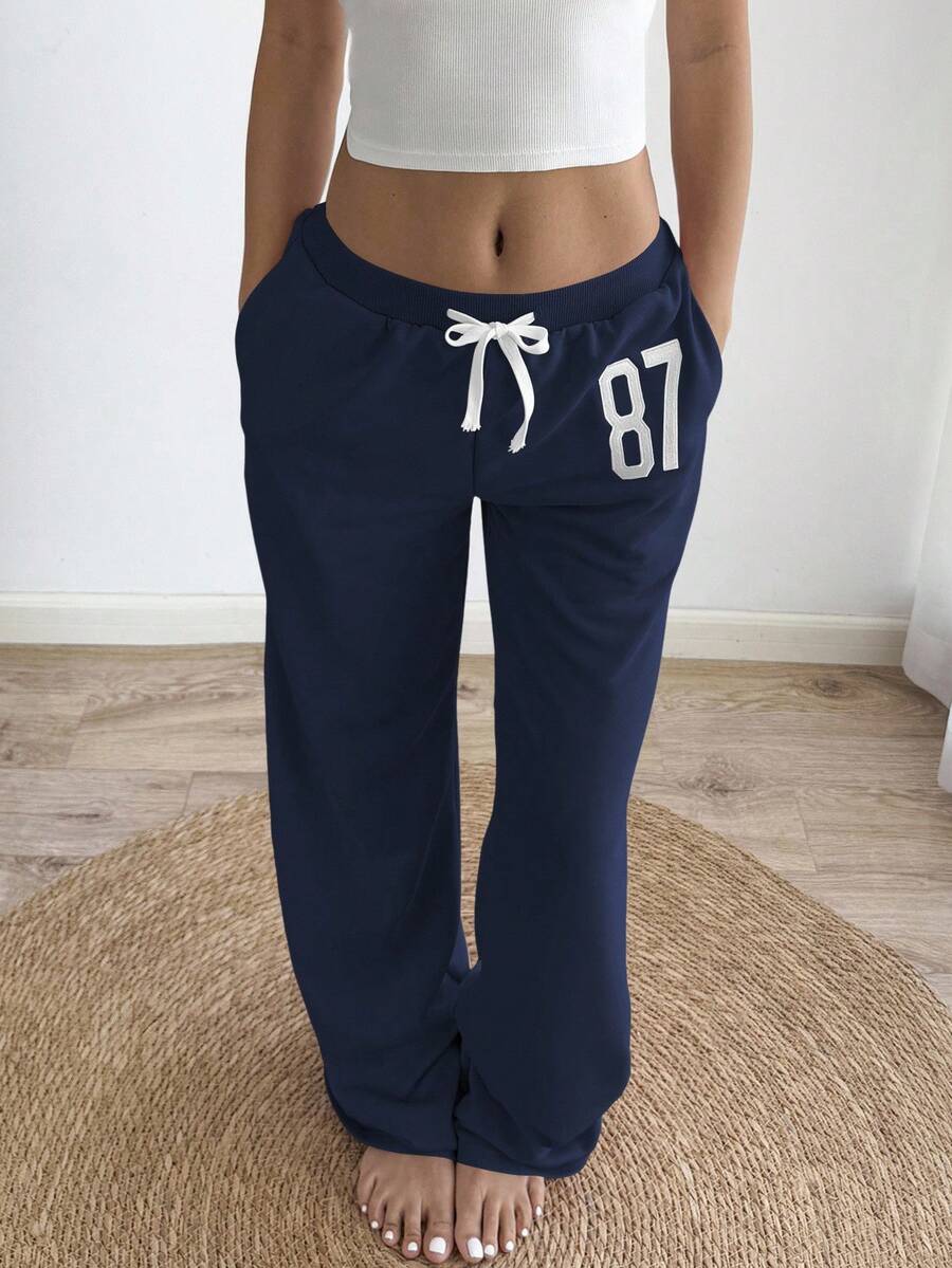 Women's Low-Waist Flared Joggers – No.87 Embroidery, Vintage Sports Style (Spring–Fall)