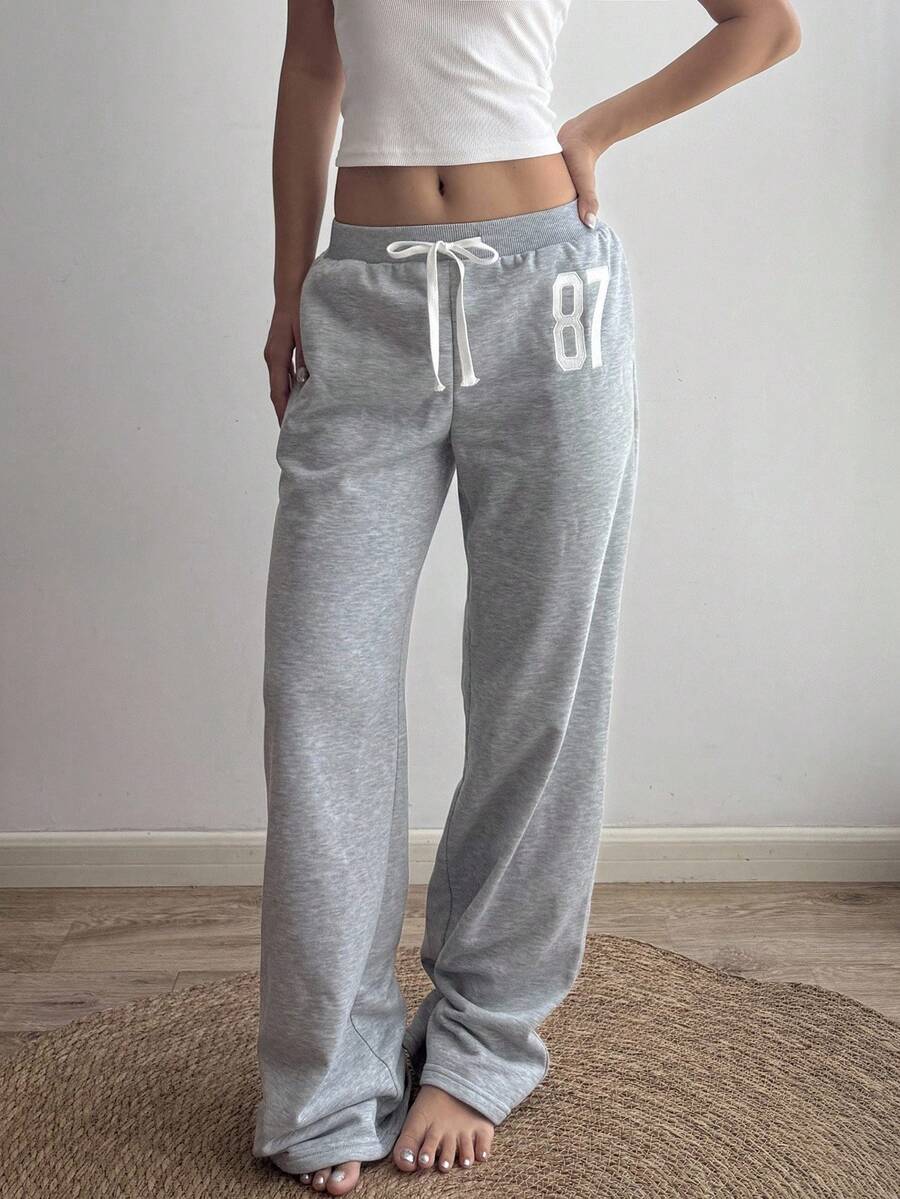 Women's Low-Waist Flared Joggers – No.87 Embroidery, Vintage Sports Style (Spring–Fall)