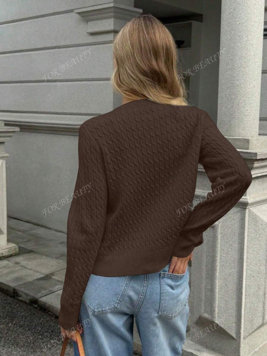 Women's White Round Neck Button-Up Knit Cardigan – Simple & Chic (Autumn/Winter)