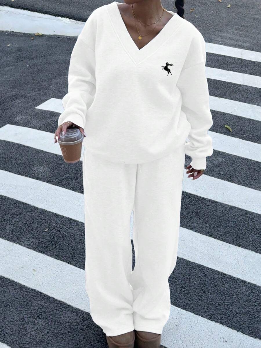 Women's 2-Piece Oversized Fleece Sweatshirt & Sweatpants Set – Navy (Autumn/Winter)