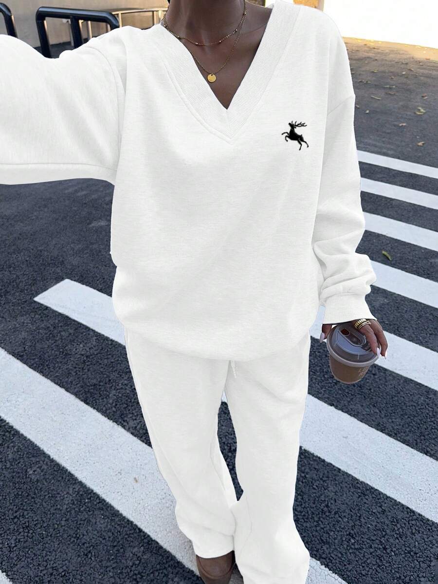 Women's 2-Piece Oversized Fleece Sweatshirt & Sweatpants Set – Navy (Autumn/Winter)