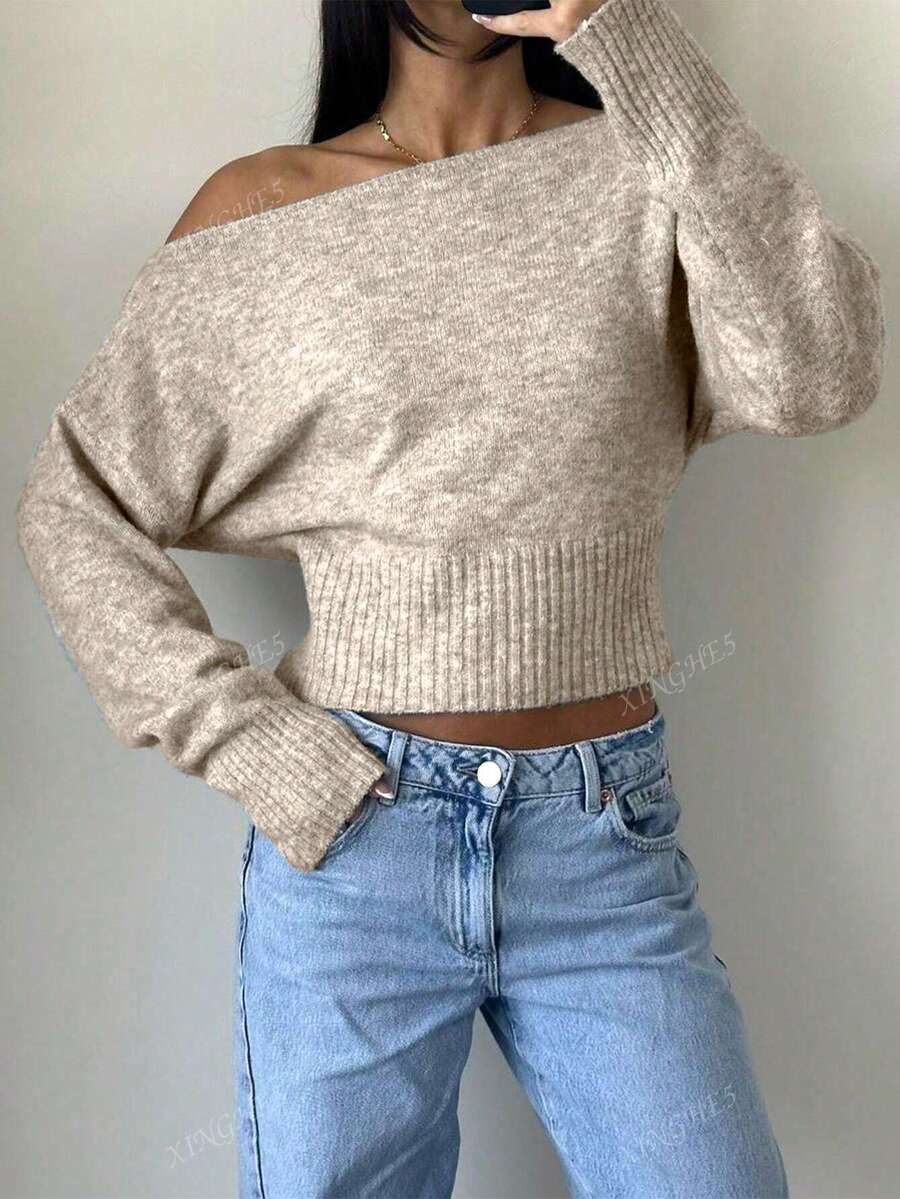 Women's Asymmetric Neck Knit Sweater – Elegant & Casual (Autumn/Winter)