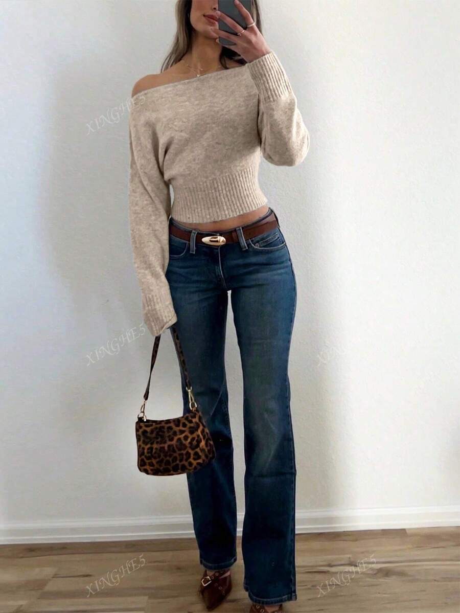 Women's Asymmetric Neck Knit Sweater – Elegant & Casual (Autumn/Winter)