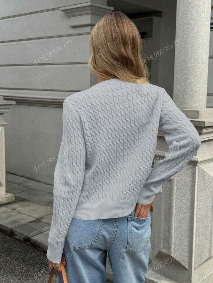 Women's White Round Neck Button-Up Knit Cardigan – Simple & Chic (Autumn/Winter)
