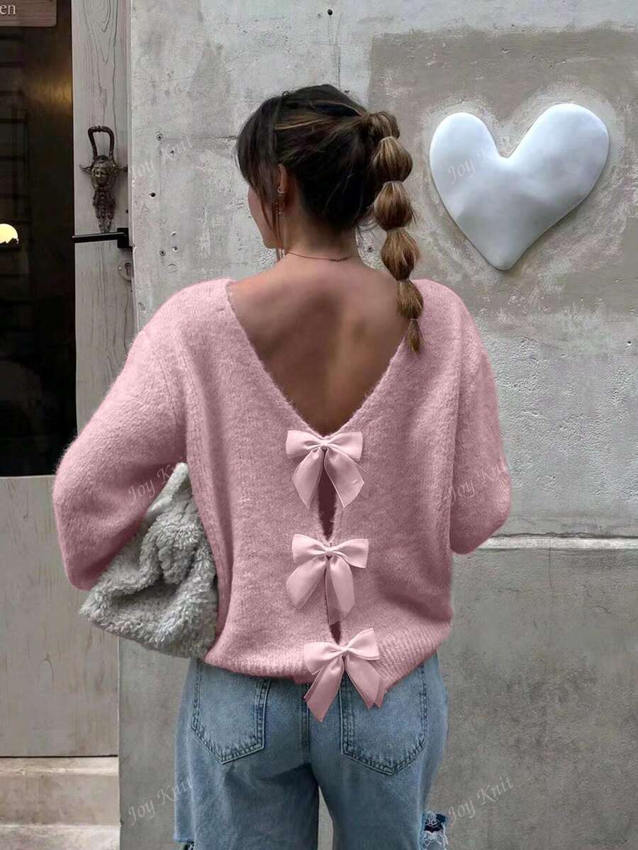 Women's Reversible Knit Sweater – Hollow Bow Back Design (Autumn/Winter)