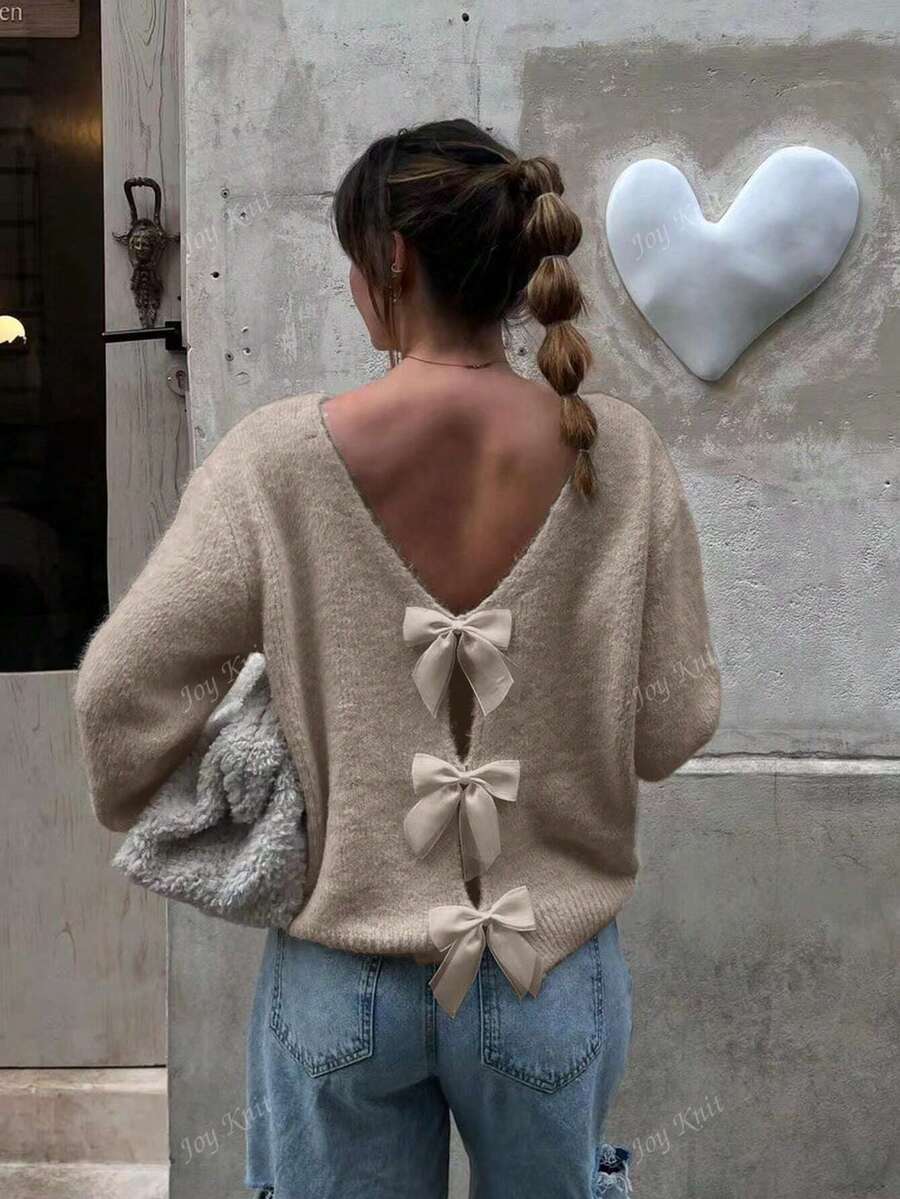 Women's Reversible Knit Sweater – Hollow Bow Back Design (Autumn/Winter)