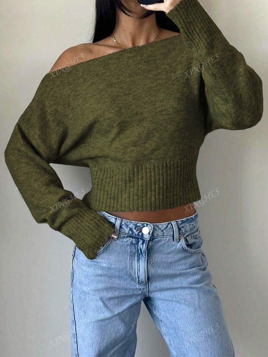 Women's Asymmetric Neck Knit Sweater – Elegant & Casual (Autumn/Winter)