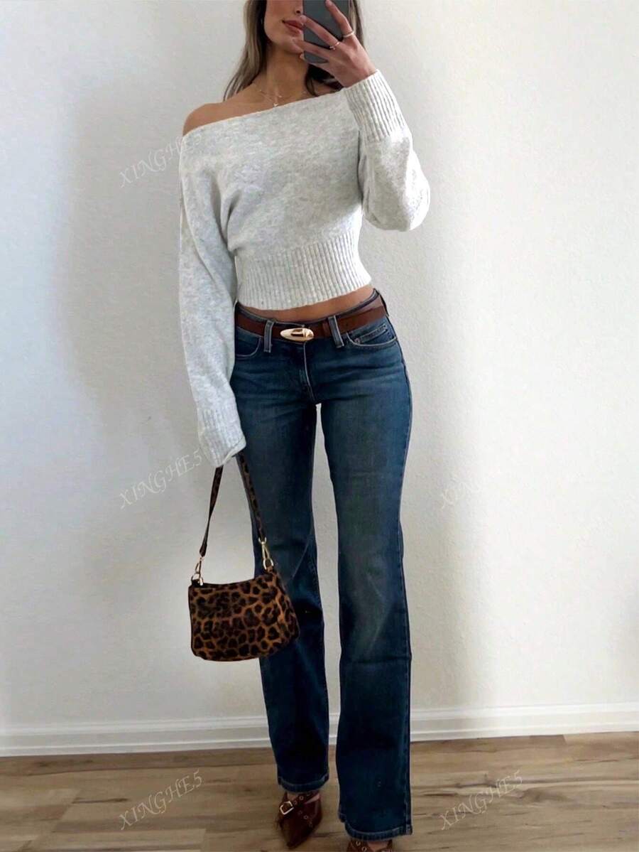 Women's Asymmetric Neck Knit Sweater – Elegant & Casual (Autumn/Winter)