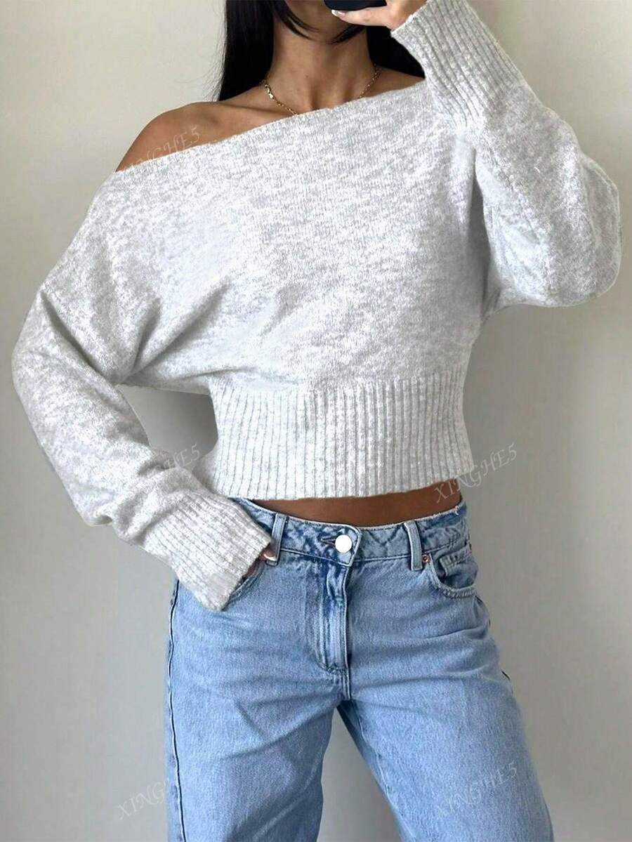 Women's Asymmetric Neck Knit Sweater – Elegant & Casual (Autumn/Winter)