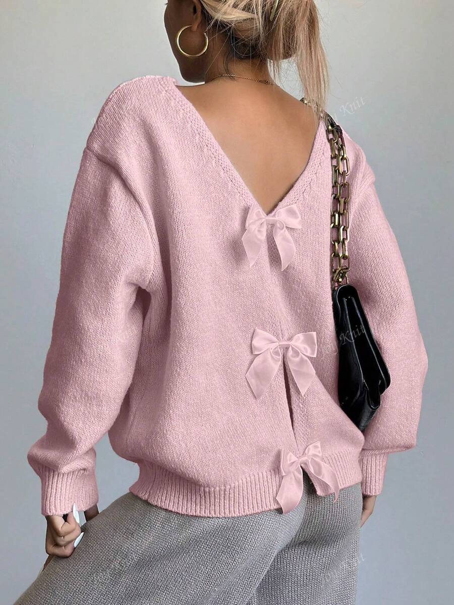 Women's Reversible Knit Sweater – Hollow Bow Back Design (Autumn/Winter)