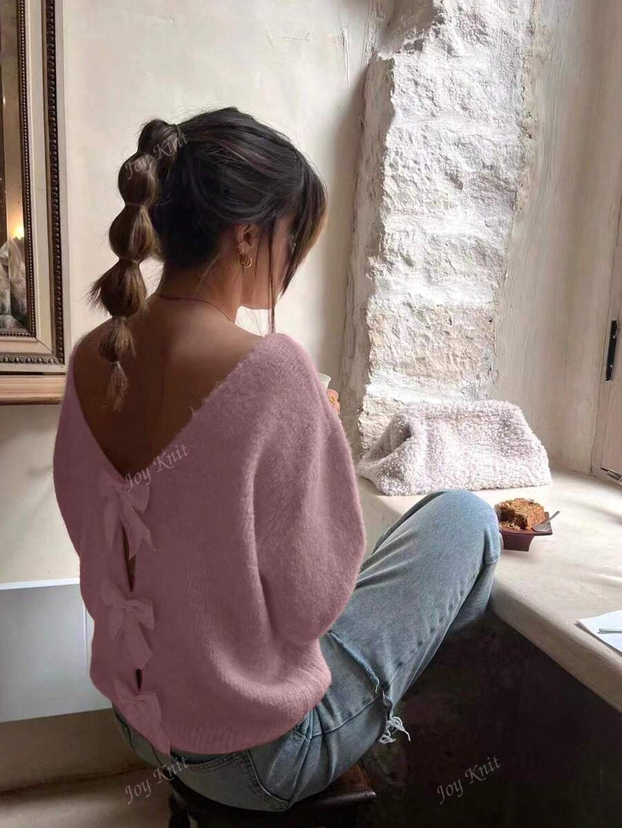 Women's Reversible Knit Sweater – Hollow Bow Back Design (Autumn/Winter)