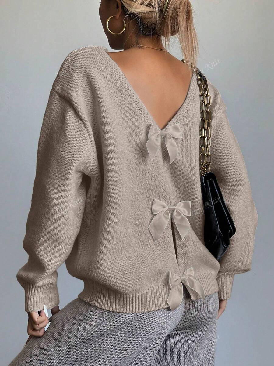 Women's Reversible Knit Sweater – Hollow Bow Back Design (Autumn/Winter)