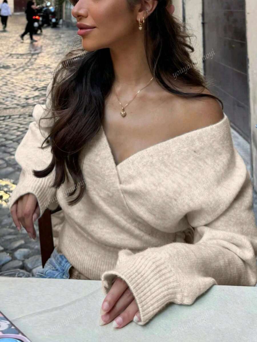 Women's Wrap Tie Knit Sweater – White (Autumn/Winter)