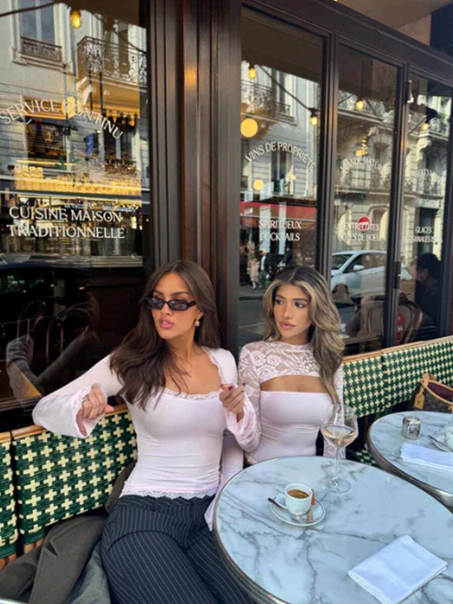 Lace-Trim Square Neck Blouse